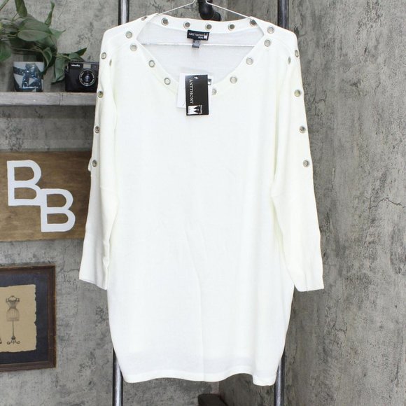 NWT Antthony Womens Plus Size Dolman Sleeve Pullover Sweater 1X Ivory - Picture 2 of 7